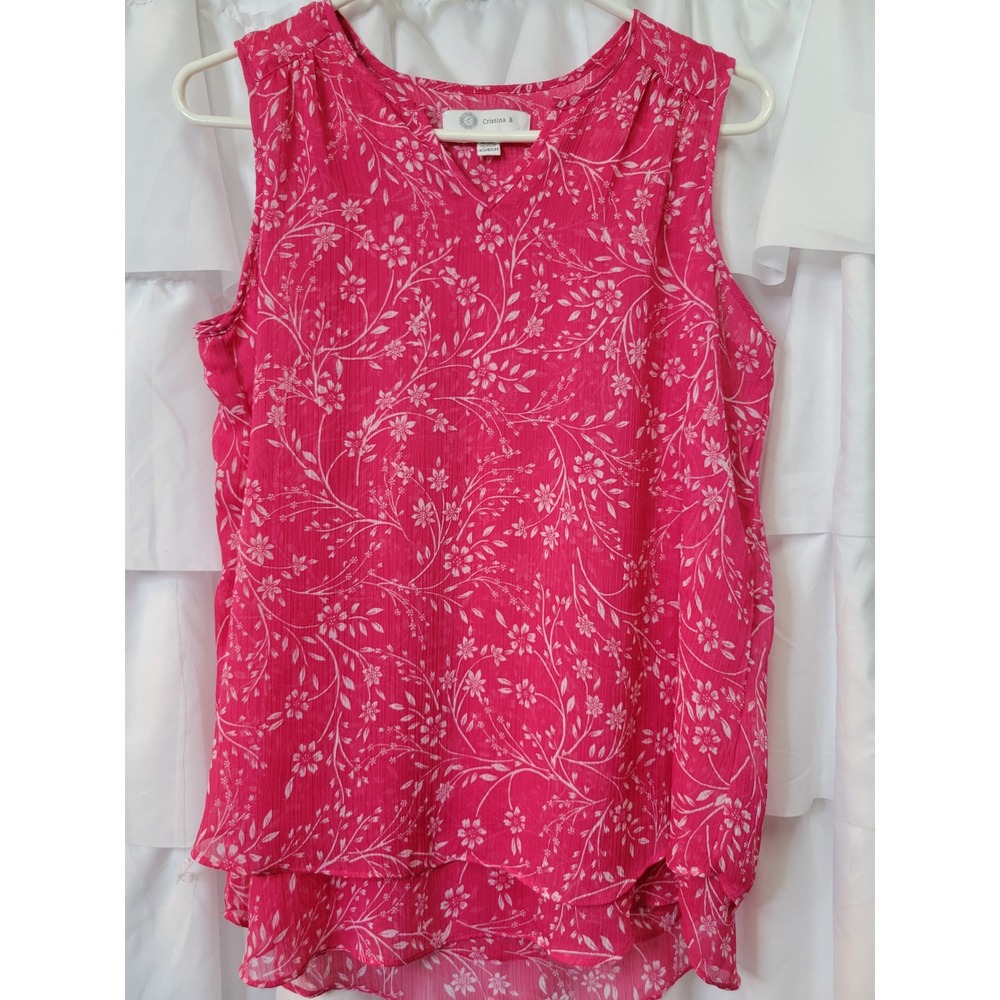 Cristina B Pink Floral Tiered Sleeveless Blouse V-Neck Top XS 2030